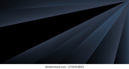Black dark navy blue silver abstract pattern background. Geometric shape. Line triangle angle fold polygon diamond 3D. Color gradient ombre. Rough grain noise. Light shadow. Matte shimmer. Minimum.