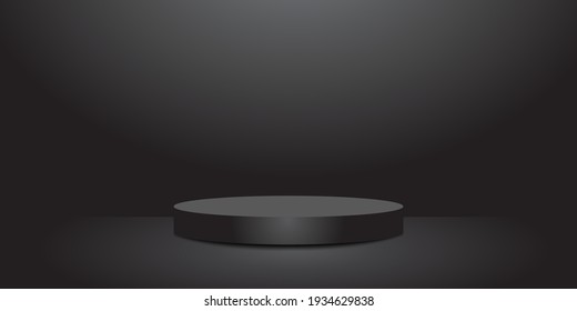 Black Dark Pedestal Podium Product Display Background Vector 3d illustration