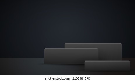 Black dark Podium and minimal abstract background , 3D stage podium display product , stand to show cosmetic products ,illustration 3d Vector EPS 10