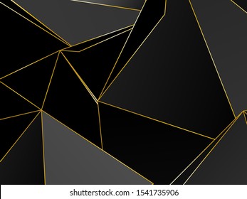 Black dark Premium background with luxury polygonal pattern and gold triangle lines. Low poly gradient shapes luxury gold lines vector. Black Friday background, premium triangle polygons design