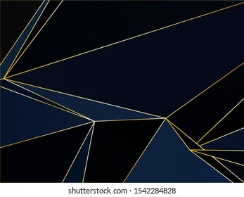 Black dark Premium background with luxury polygonal pattern and gold triangle lines. Low poly gradient shapes luxury gold lines vector. Black Friday background, premium triangle polygons design