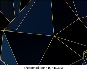 Black dark Premium background with luxury polygonal pattern and gold triangle lines. Low poly gradient shapes luxury gold lines vector. Black Friday background, premium triangle polygons design