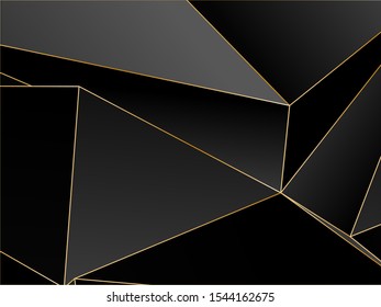 Black dark Premium background with luxury polygonal pattern and gold triangle lines. Low poly gradient shapes luxury gold lines vector. Black Friday background, premium triangle polygons design