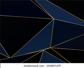 Black dark Premium background with luxury polygonal pattern and gold triangle lines. Low poly gradient shapes luxury gold lines vector. Black Friday background, premium triangle polygons design