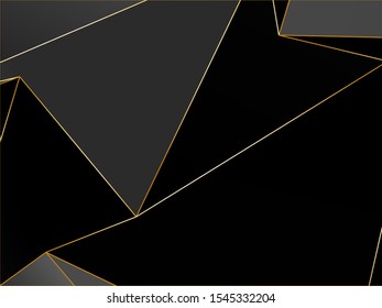 Black dark Premium background with luxury polygonal pattern and gold triangle lines. Low poly gradient shapes luxury gold lines vector. Black Friday background, premium triangle polygons design