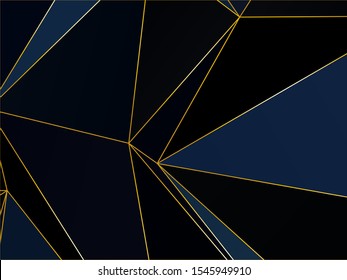Black dark Premium background with luxury polygonal pattern and gold triangle lines. Low poly gradient shapes luxury gold lines vector. Black Friday background, premium triangle polygons design