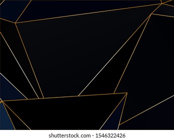 Black dark Premium background with luxury polygonal pattern and gold triangle lines. Low poly gradient shapes luxury gold lines vector. Black Friday background, premium triangle polygons design
