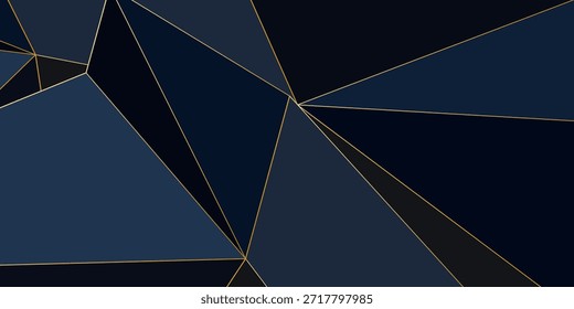 Fondo de Premium negro oscuro con patrón poligonal de lujo y líneas triangulares doradas. Vector de líneas de oro de lujo de Formas de bajo gradiente de polietileno. Fondo de Black Friday, diseño de polígonos triangulares premium