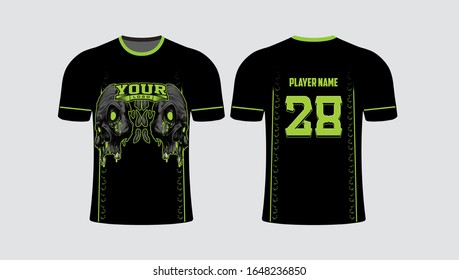Black dark theme shirt with neon lime color touch of skull and name numbers edgy design