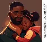 Black, dark-skinned father hugging his daughter. Concept for Happy father
