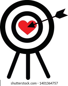 black dart hit red heart on goal, black arrow pin on red heart goal stand for using business symbol or concept background