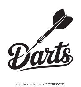 Un dardo negro y texto estilizado leyendo dardos en un Diseño gráfico