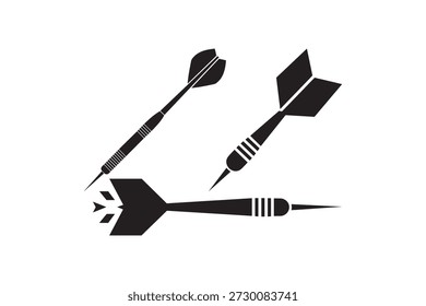 Conjunto de Vector de silueta de dardos negros para diseños de juegos - Tres dardos negros aislados sobre fondo blanco ilustración
