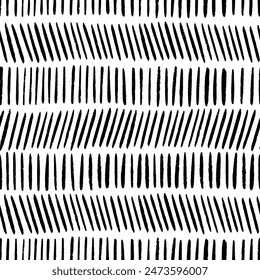 Black dashes arranged in several rows. Seamless minimalist dash pattern, black elements on white background