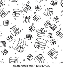 Black Database protection icon isolated seamless pattern on white background. Secure database icon. Vector Illustration
