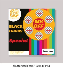 Black day special editable social media template design. Multiple color with multiple image shape template. It use for fashion, food company and  all kind of social media , internet ads also.