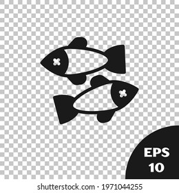 Black Dead fish icon isolated on transparent background.  Vector