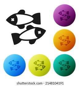 Black Dead fish icon isolated on white background. Set icons in color circle buttons. Vector