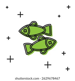 Icono de pescado muerto negro aislado sobre fondo blanco.  Vector