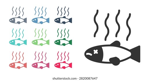 Black Dead fish icon isolated on white background. Rotten fish. Set icons colorful. Vector