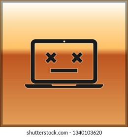 Black Dead laptop icon isolated on gold background. 404 error like laptop with dead emoji. Fatal error in pc system. Vector Illustration