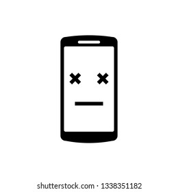 Black Dead phone icon isolated on white background. Deceased digital device emoji symbol. Corpse smartphone showing facial emotion. Vector Illustration