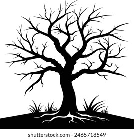 Black Dead Tree Silhouette Isolated for Easy Use