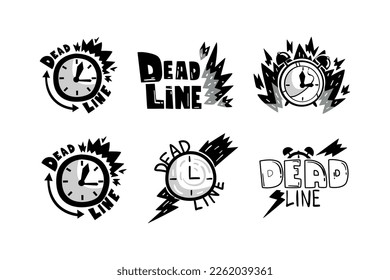Black Deadline Logo and Fast Time Business Badges or Labels Vector Set