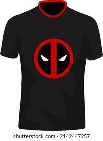 Black deadpool tshirt, illustration, vector on a white background.