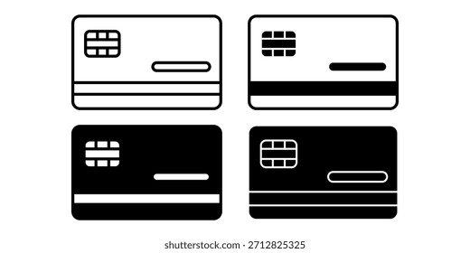 Schwarze Debitkarten-Icon-Bundle, perfekt für Bankdienstleistungen, Zahlungssysteme, Einzelhandelskäufe und visuelles Finanzmanagement.
