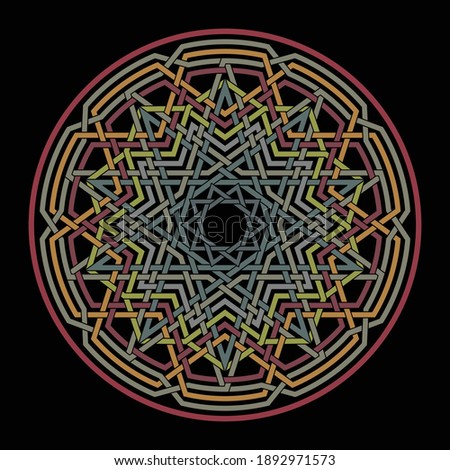 Black Decagram vector pattern with floral vector geometric background inside huge circular circle