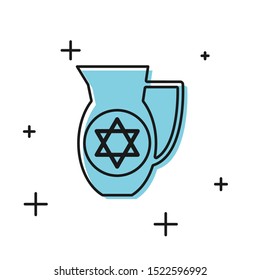 Black Decanter with star of david icon isolated on white background. Pottery jug. Organic product in carafe.  Vector Illustration