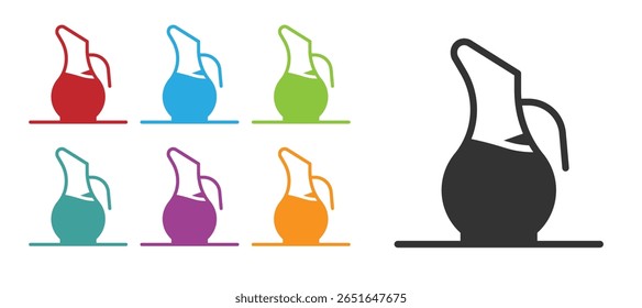 Decantador preto para ícone de vinho isolado no fundo branco. Defina os ícones com cores. Vetor