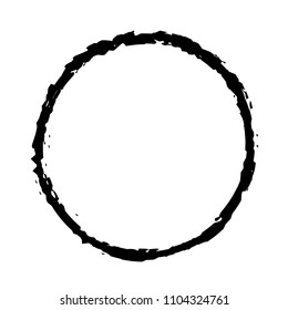 Black deckle-edged round frame on white background. Creative vector design element with copy space for text, quote or logo inset. Uneven circle shape.