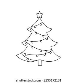 Árbol de Navidad decorado de negro. Vector.
