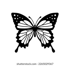 Black decorative butterfly on white background. Vector