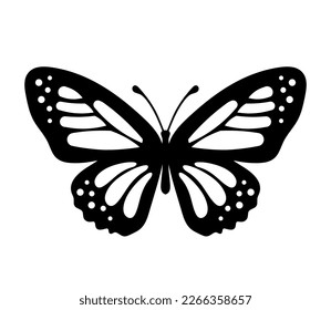 Black decorative butterfly on white background. Vector