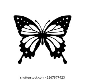 Black decorative butterfly on white background. Vector