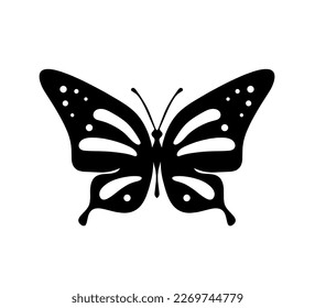 Black decorative butterfly on white background. Vector