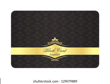 Black Decorative Card with Vintage Pattern and Golden Label