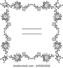 Black decorative frame with abstract flower element. Vector