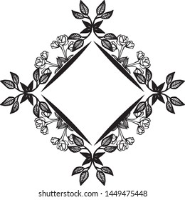 Black decorative frame, elegant flower, pattern of card. Vector