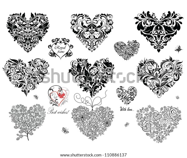 Black Decorative Hearts Stock Vector (Royalty Free) 110886137