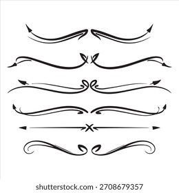 Las líneas decorativas negras con varios diseños, incluidas flechas, curvas y remolinos, están dispuestas sobre un fondo blanco.