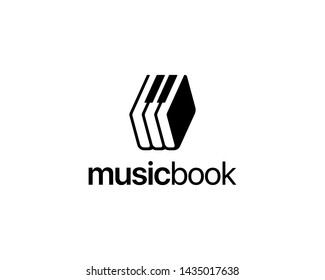 Black Decorative Music Book Piano Key Music with Book Education Logo Design Inspiration