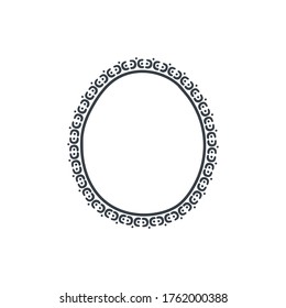 Black decorative oval frame isolated on white background. Flat illustration in scandinavian style. Frame with ethnic ornaments. Hand drawn style for posters, postcards, t-shirt design, stickers.