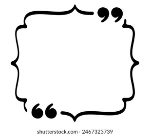 Black decorative quote frame with elegant, curvy lines and quotation marks at the top right and bottom left. Ideal for highlighting quotes or text in design projects.