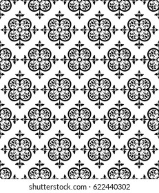 Black Decorative Seamless Background Patterns with Arabesque Ornaments. Vector Illustration. Pattern Swatch