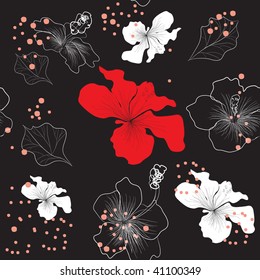 Patrón ininterrumpido decorativo negro con flores de lirio