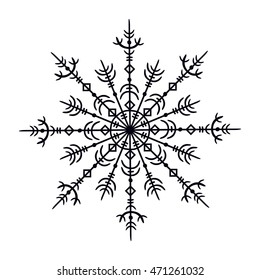 black decorative snowflake on white background